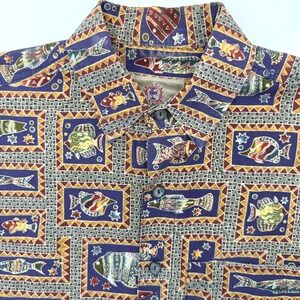 The Territory Ahead Button Up Mens M Multicolor Fish Novelty Print Short Sleeve